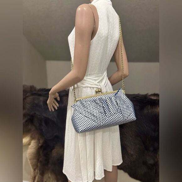 3D Abstract Art With Woven checkered Leather Handmade Oversized Kisslock Bag - Picture 11 of 17